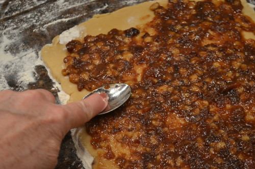 Carefully spreading the filling