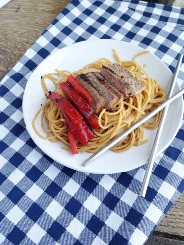 Easy Asian Noodles with Steak and Peppers