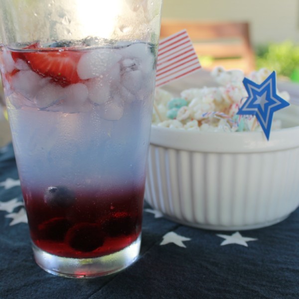 red, white and blue drink