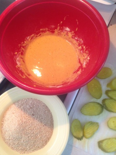 Baked "Fried" Pickles with spicy ranch dipping sauce