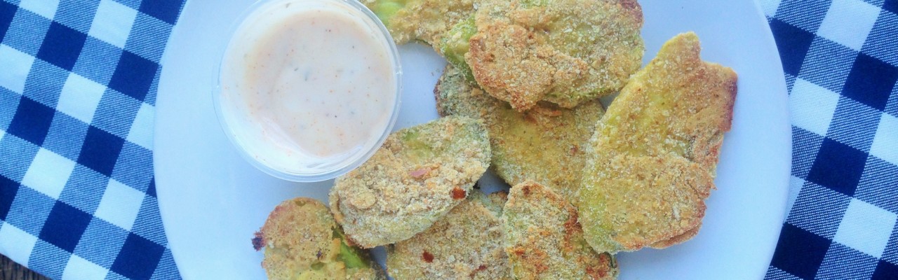 Baked "Fried" Pickles with spicy ranch dipping sauce