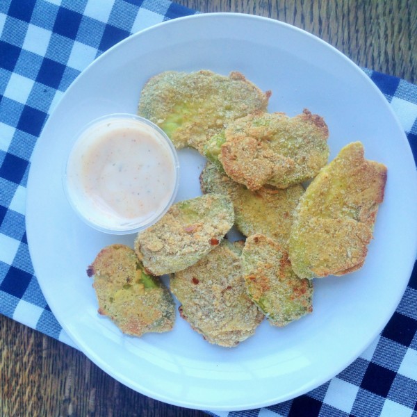 Baked "Fried" Pickles with spicy ranch dipping sauce