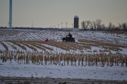 Ava taking a little sled ride behind the four-wheeler.