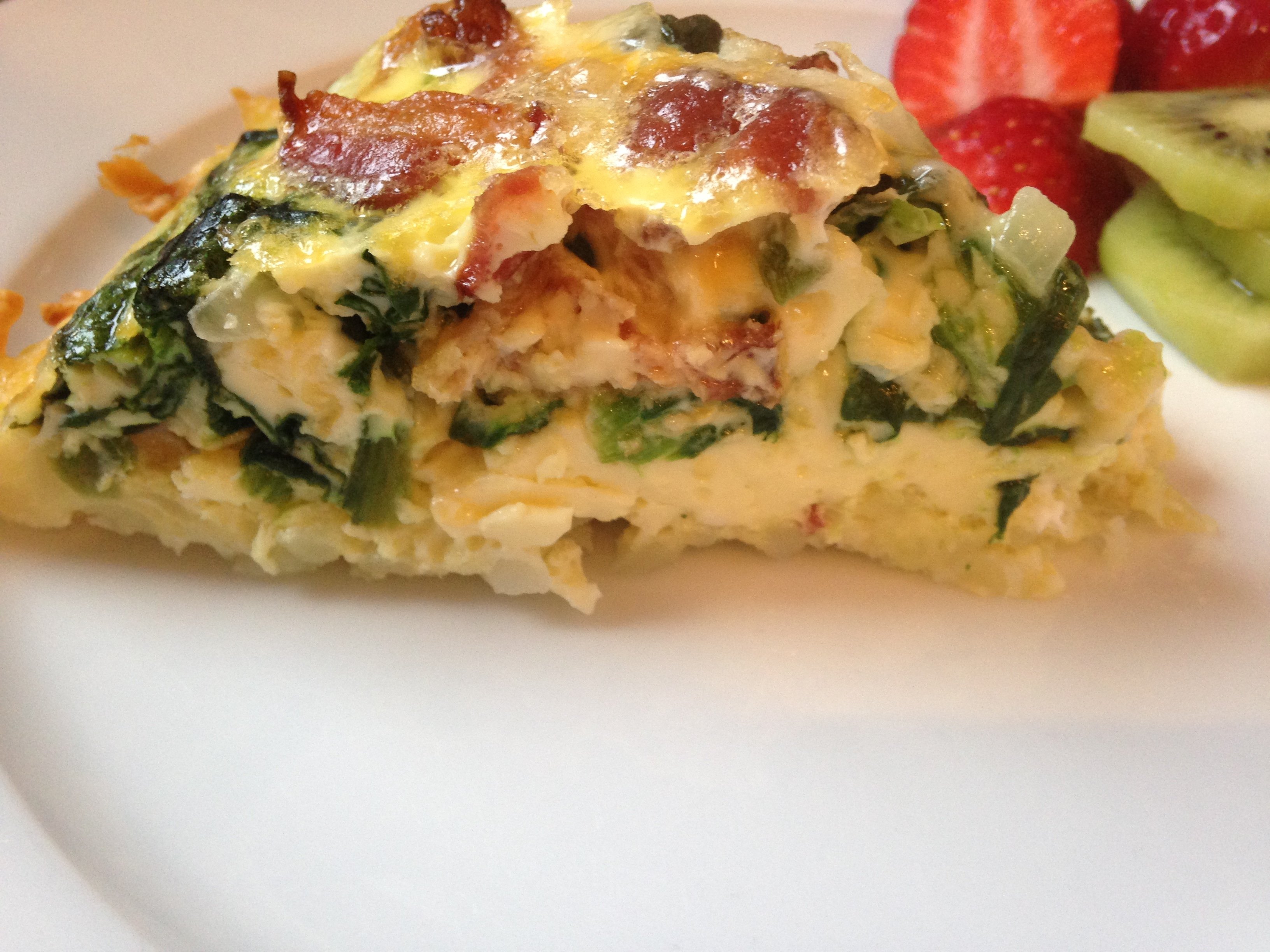 Spinach Bacon Quiche with Hashbrown Crust The Gingham Apron