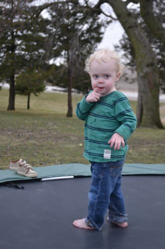 John thinking about doing a flip on the tramp.