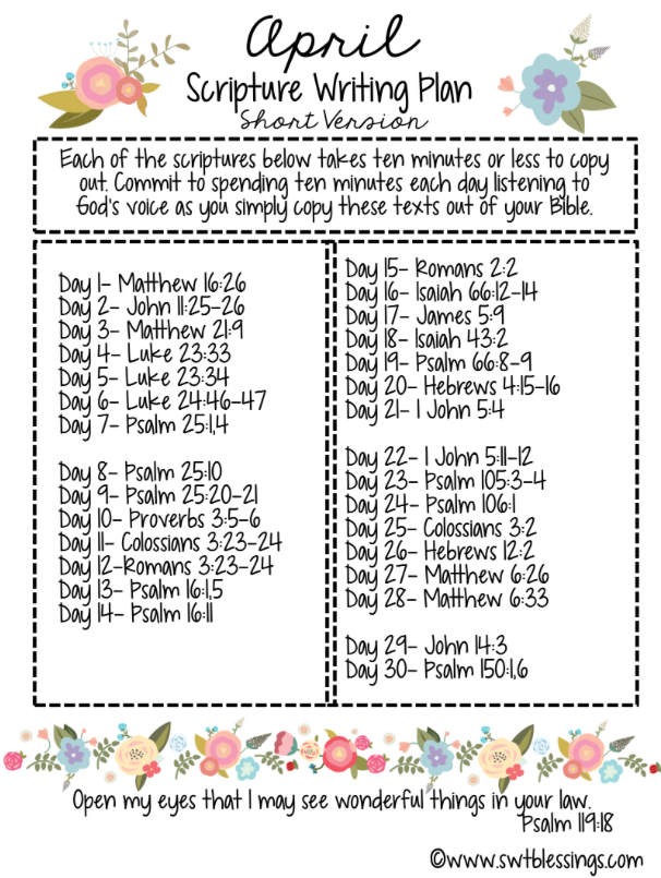 April Scripture Writing from Sweet Blessings 