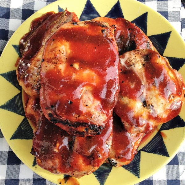 Grilled Pork Chops with Honey Balsamic Barbecue Sauce