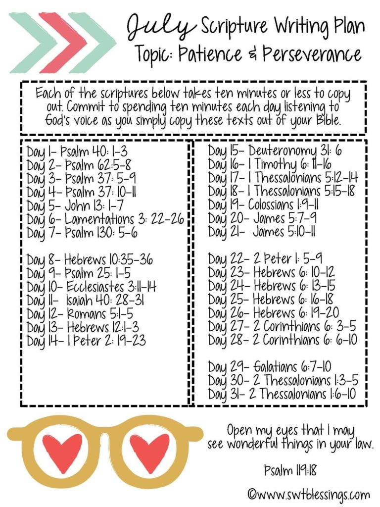 July Scripture Writing Plan from Sweet Blessings 