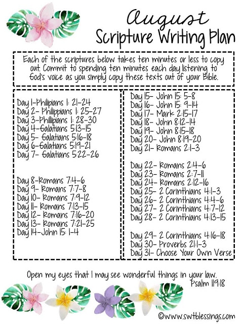 august scripture writing