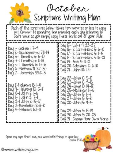 October Scripture Writing Plans from Sweet Blessings