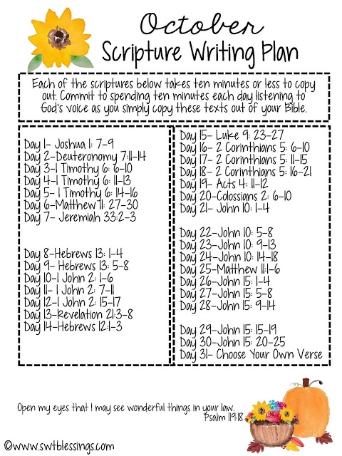 October Scripture Writing Plans from Sweet Blessings 