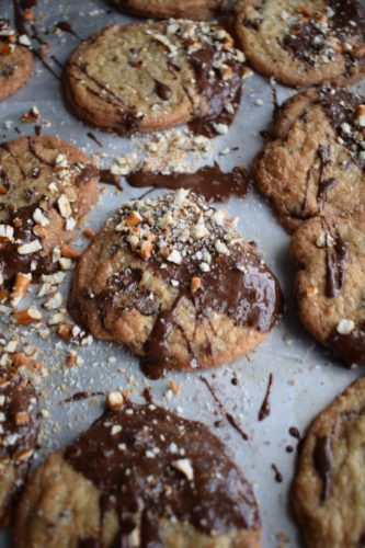 Sea Salt and Pretzel Dipped Chocolate Chip Cookies