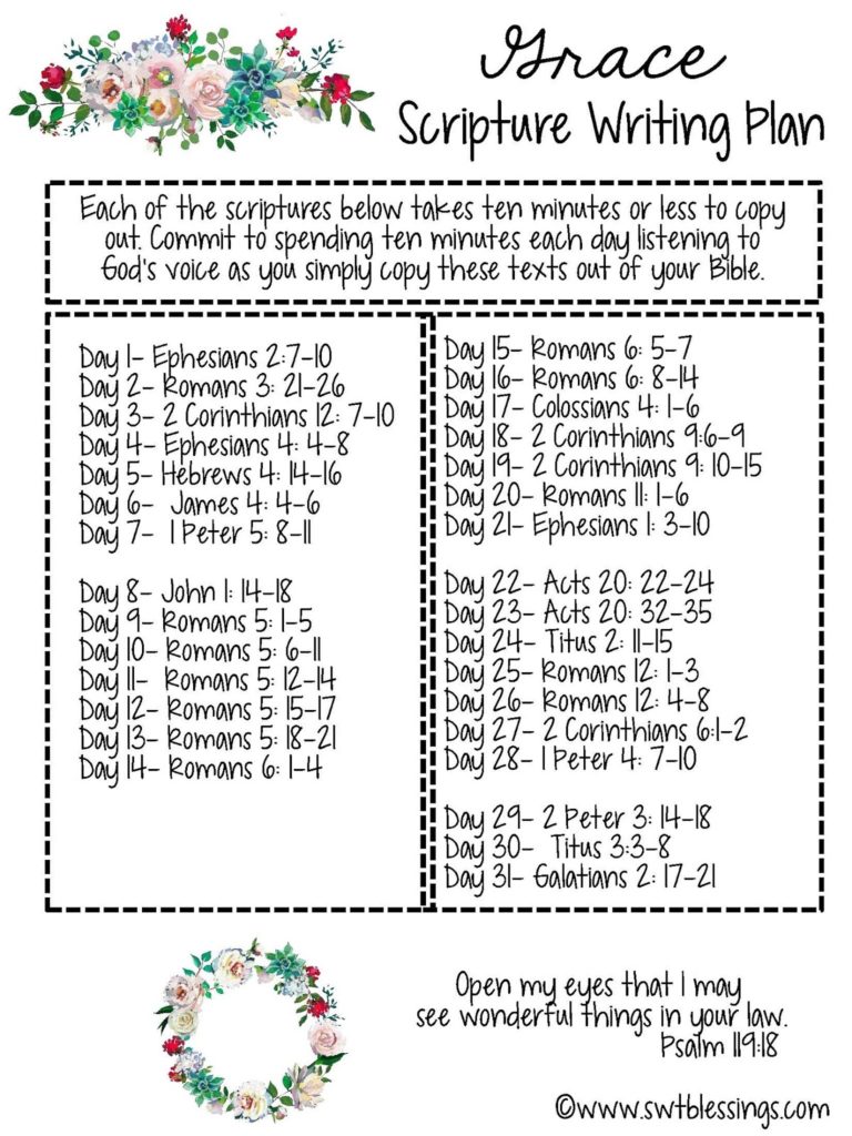 Grace Scripture Writing Plan from Sweet Blessings