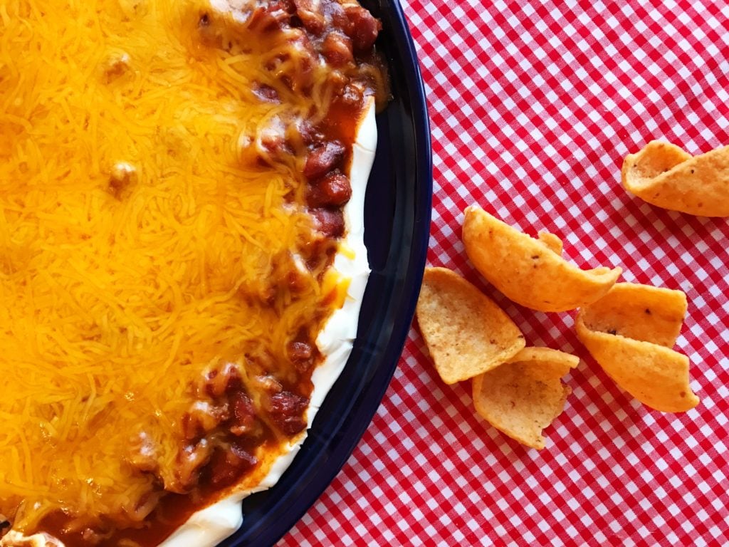 Layered Chili Cheese Dip The Gingham Apron