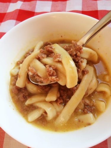 Hamburger and noodles