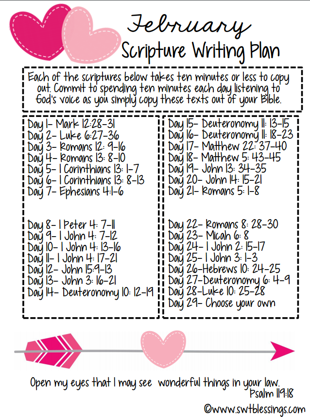 February Scripture Writing from Sweet Blessings