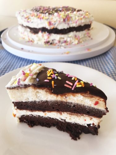 Cake batter brownie ice cream cake