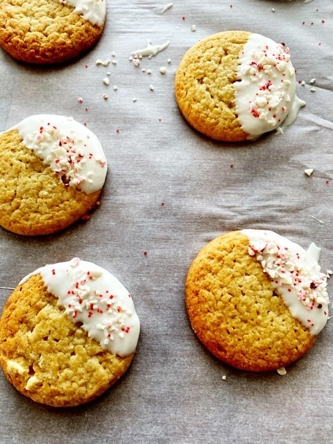 Dipped White Chocolate Peppermint Sugar Cookie